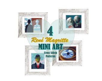 René Magritte Mini Art-kruissteekpatroon, set van 4 (pdf-patroon)