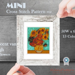 Patrón de punto de cruz mini de los Girasoles de Van Gogh, bordado artístico famoso en PDF, descarga instantánea imagen 10