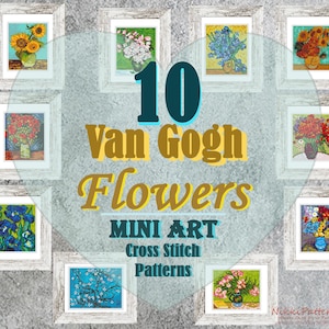 Mini art Cross Stitch Patterns, Tiny Van Gogh masterpieces Hand embroidery Modern cross stitch Tiny famous paintings PDF