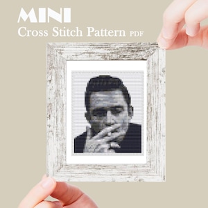 Johnny Cash mini cross stitch pattern, Modern tiny art portrait, Famous singer, Tiny miniature picture painting, Easy cross stitch PDF