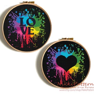 Love Cross Stitch Pattern Heart PDF pattern Set of 2 Rainbow Embroidery Love Counted cross stitch