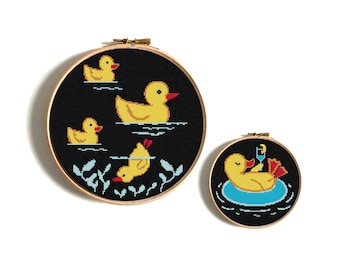 Funny duck family cross stitch pattern, Cute animals embroidery, Vacation, relaxation on the beach with cocktail, Digital Instant download