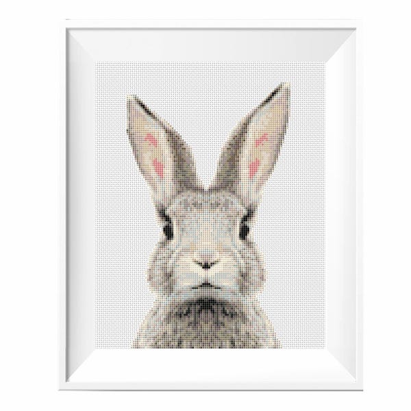 Bunny Cross Stitch Pattern PDF – Cute Rabbit Wall Art for Nursery Decor – Modern Animal Embroidery Printable for Kids Room, Counted x-stitch