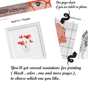 Poppy Cross Stitch Pattern PDF Easy cross stitch Poppies Set 3in1 Modern Embroidery Red poppy cross stitch Floral Natural Art Watercolor image 10