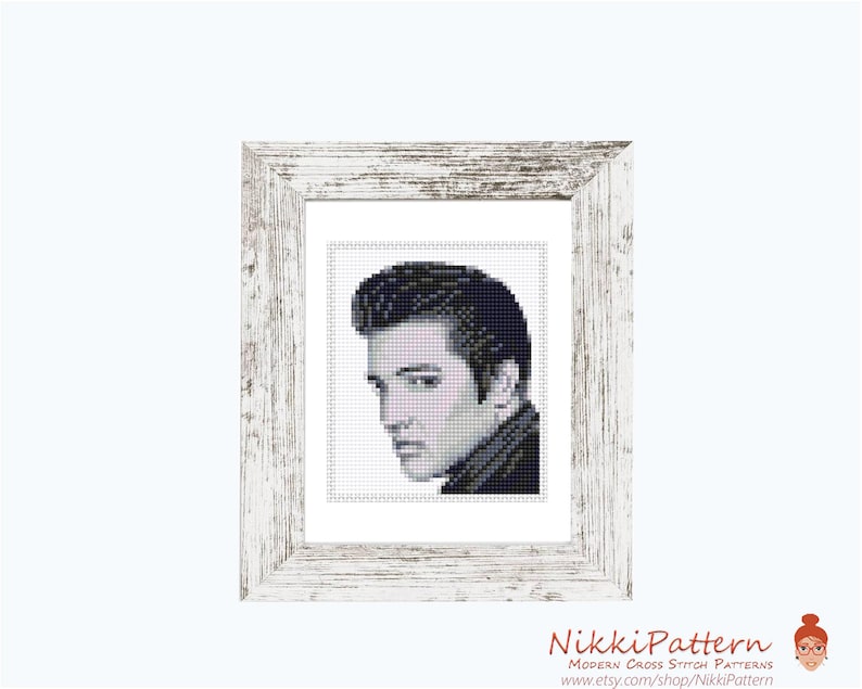 Elvis Presley mini cross stitch pattern, Modern tiny Portrait, Famous movie star, Tiny miniature picture painting Small easy frame art image 8