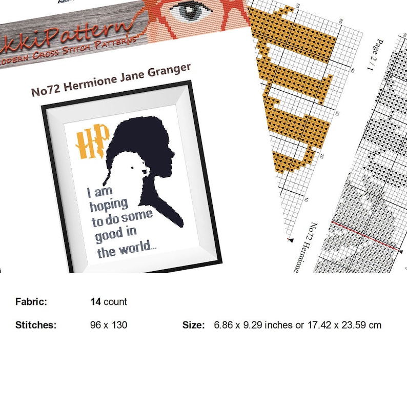 Harry Potter Cross Stitch Pattern Hermione Quote Modern Embroidery Chart Counted Xstitch Easy Funny PDF Sampler Birthday DIY Gift Animls