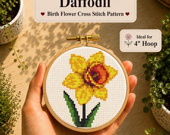 Daffodil cross stitch pattern, Birth Month Flower, March flower, Mini and easy designs, The birth flower of March, Instant Download PDF