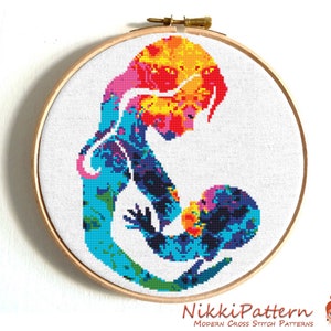 pdf download \u00a9 Beau2stitch embroidery pattern by Jackie Beau Cross stitch pattern Mother with baby