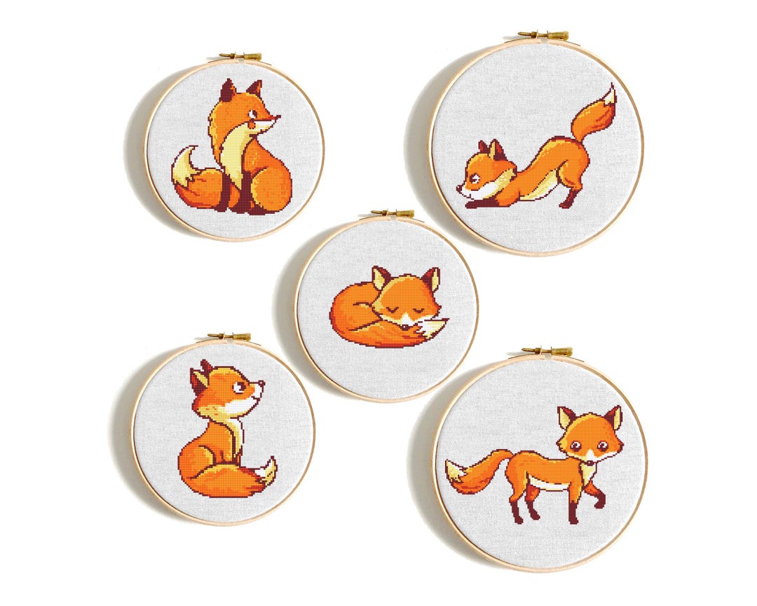 Fox Cross Stitch Pattern, Baby Foxes, Nursery Decor, Baby Cross