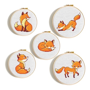 Fox cross stitch pattern, Baby foxes, Nursery decor, Baby cross stitch, Woodland Little Fox Embroidery design, Easy Modern cross stitch PDF