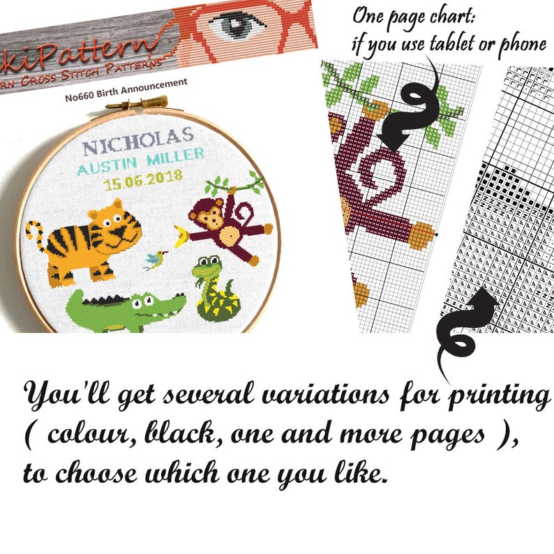 Baby cross stitch Birth announcement Safari Animal cross Etsy