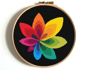 Colorful Flower Cross Stitch Pattern - Minimalist Modern Embroidery Design, Abstract Floral Wall Art, Easy PDF Instant Download
