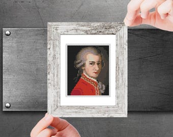 Mini Cross Stitch Pattern ART - Mozart Portrait- Famous painting cross stitch PDF pattern Composer Small Tiny Miniature Easy hand Embroidery