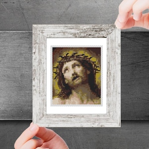 Mini Cross Stitch Pattern Art Head of Christ Crowned with Thorns by Guido Reni Famous painting PDF pattern Small Tiny Miniature picture