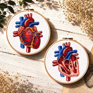 Kruissteekpatroon met hart. Menselijk anatomisch ontwerp, grappige anatomische steek. Enge kruissteek, hartborduurwerk Directe download pdf