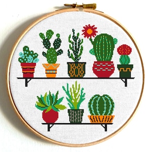 Small cross stitch PDF pattern Mini cactus cacti embroidery Modern cross stitch Tiny cacti easy embroidery Floral Succulent pattern Home art