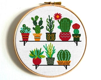 Small cross stitch PDF pattern Mini cactus cacti embroidery Modern cross stitch Tiny cacti easy embroidery Floral Succulent pattern Home art