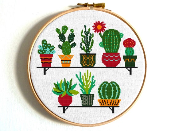 Modern Cross Stitch Pattern Pdf Mini Cactus Succulent Floral Etsy