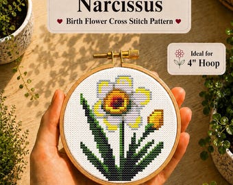 Kreuzstichmuster Narzisse, Geburtsmonat Blume, Dezember Blume, Mini und einfache Designs, Die Geburtsblume vom Dezember, Instant Download PDF