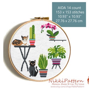 Modern cross stitch pattern Potted Flowers Cactus cross stitch Easy cacti cross stitch chart Succulents Beginner pattern PDF Download