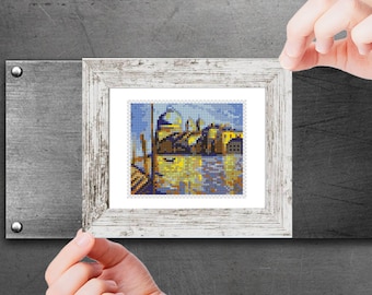 Mini cross stitch pattern Modern tiny art Grand Canal by Claude Monet Famous painting Small miniature art printable pattern pdf