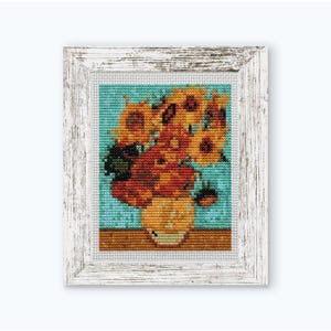 Patrón de punto de cruz mini de los Girasoles de Van Gogh, bordado artístico famoso en PDF, descarga instantánea