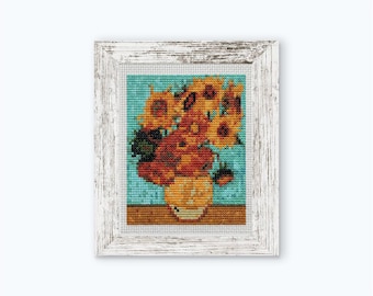 Van Gogh Sunflowers Mini Cross Stitch Pattern, Famous Art Embroidery PDF, Instant Download