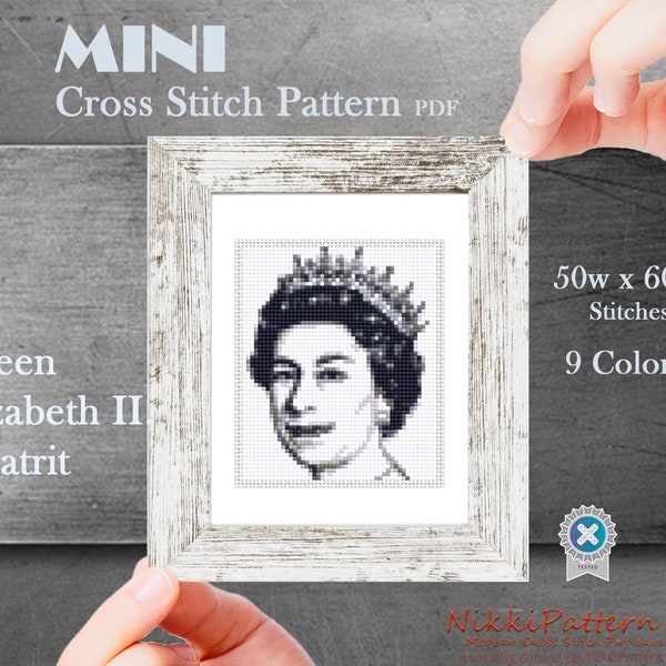 Queen Elizabeth II Mini cross stitch pattern Famous Portrait miniature picture Easy cross stitch England Queen PDF pattern