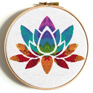 Loto Schemi punto croce Punto croce moderno Mandala Punto croce contato Silhouette Hoop Art Acquerello Fiore di loto Yin Yang Yoga