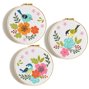 Birds cross stitch pattern, Cute animal embroidery, Birds and flower easy cross stitch, Bird on branch  x stitch PDF, Instant download