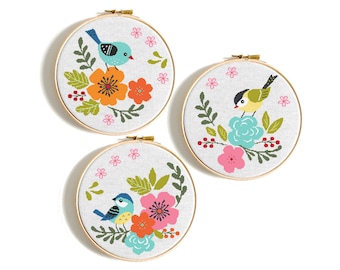 Birds cross stitch pattern, Cute animal embroidery, Birds and flower easy cross stitch, Bird on branch  x stitch PDF, Instant download