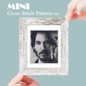 Miniatura de Retrato em Ponto Cruz - Padrão em PDF, Bordado Moderno e Minimalista de Rosto, Design Pequeno e Fácil, Padrão de Arte Monocromática