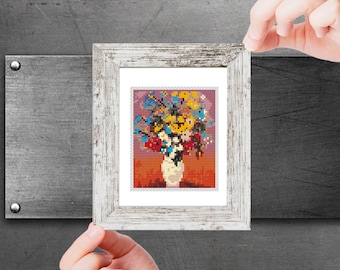 Mini Cross Stitch Pattern PDF, Vase of Flowers- by Odilon Redon, Famous painting, Small Tiny Art Embroidery, Instant Download