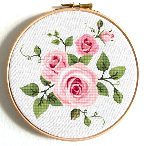 Rose cross stitch pattern Modern counted cross stitch Flower Floral embroidery pattern PDF Natural Xstitch sampler Beginner needlecraft easy