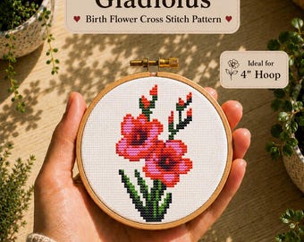 Gladiolus cross stitch pattern, Birth Month Flower, August flower, Mini and easy designs, The birth flower of August, Instant Download PDF