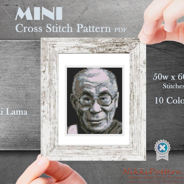 Mini cross stitch pattern Modern tiny art - 14th Dalai Lama Portrait - Famous people Tiny miniature picture painting Small easy art