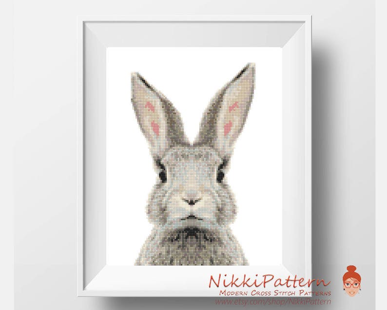 Easter bunny cross stitch pattern Counted cross stitch Rabbit cross stitch animals Modern cross stitch woodland nursery Happy Easter image 1