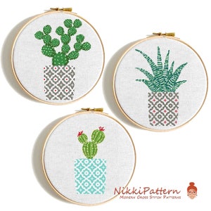 Cactus cross stitch Pattern PDF Modern cross stitch set Succulent Floral cross stitch Flower Easy cacti cross stitch PDF Instant download