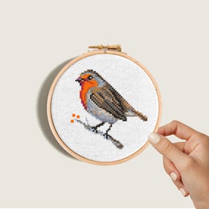 Mini cross stitch pattern PDF, Robin Bird, Cute Singing bird, modern cross stitch ,Instant download