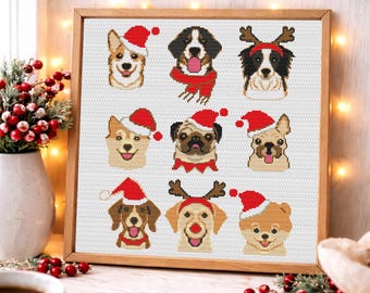 Christmas Dog Cross Stitch Pattern – Cute Holiday Dogs, Festive Puppies, PDF Download
