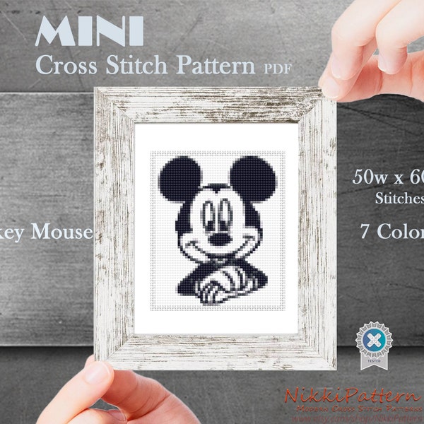 Mini cross stitch pattern Modern tiny art - Mause Portrait - Famous Mouse Hand embroidery Tiny miniature picture Small easy art