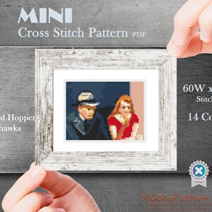 Mini Cross Stitch Pattern Art Nighthawks  by Edward Hopper Famous painting cross stitch Instant download PDF Small Tiny Miniature art