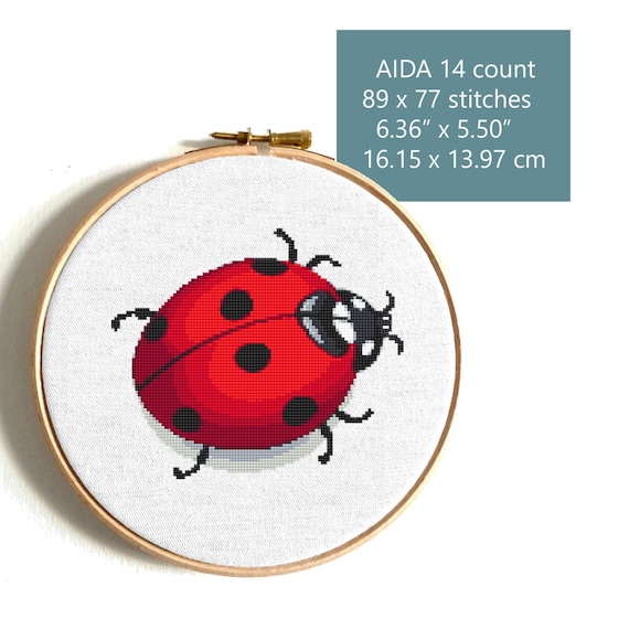 てんとう虫のクロスステッチ図案PDF、かわいい昆虫刺繍チャート