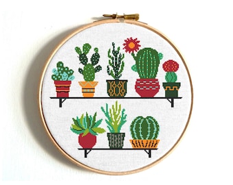 Cactus cross stitch pattern, Potted flowers, Small cacti, Succulent and plants embroidery, Houseplants, Digital Instant download PDF