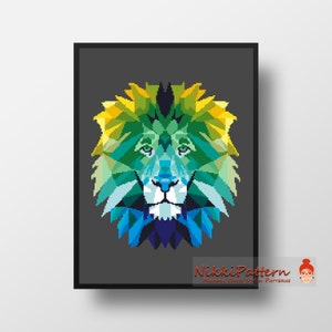 Animal Cross Stitch Pattern Geometric Lion Wild animal Cat  Printable PDF Instant download Embroidery Chart Counted Xstitch DIY Birthday Gif