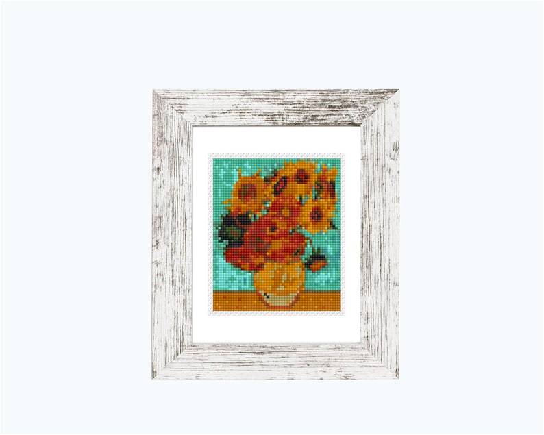Patrón de punto de cruz mini de los Girasoles de Van Gogh, bordado artístico famoso en PDF, descarga instantánea imagen 4