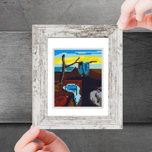 Miniaturowy wzór do haftu krzyżykowego PDF, Trwałość pamięci Salvadora Dali, Słynny obraz, Mały, malutki haft artystyczny, Natychmiastowe pobieranie