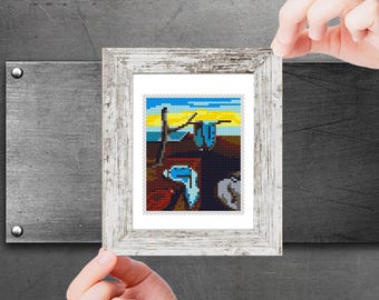 Mini Kreuzstich Stickmuster PDF, Die Persistence of Memory von Salvador Dali, berühmtes Gemälde, kleine Stickerei, sofortiger Download