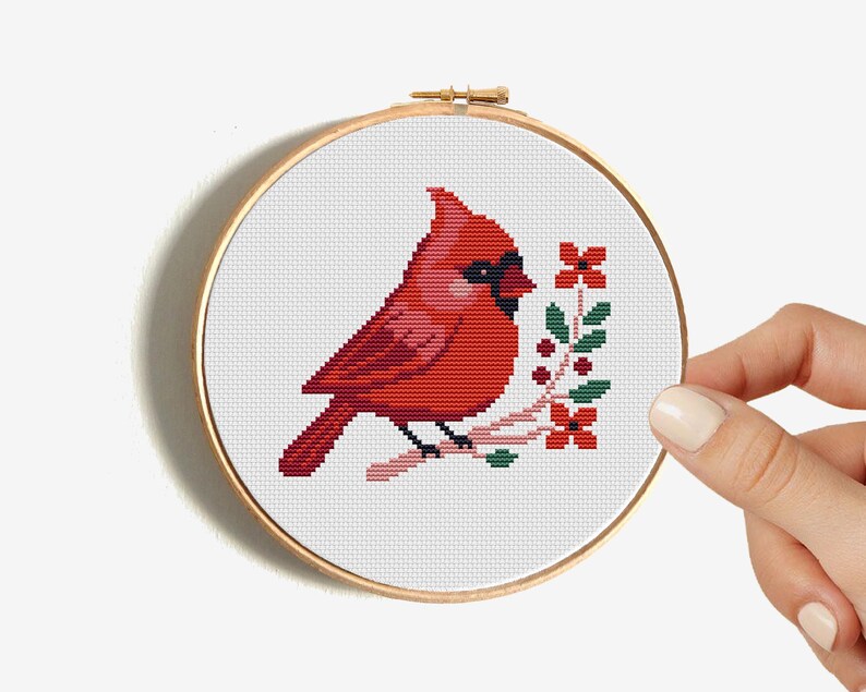 Northern Cardinal cross stitch pattern. Bird Mini cross stitch.