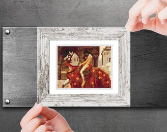 Miniaturowy wzór haftu krzyżykowego Lady Godiva - autorstwa Johna Colliera Słynny obraz haft krzyżykowy Wzór PDF Mała, malutka sztuka w miniaturze